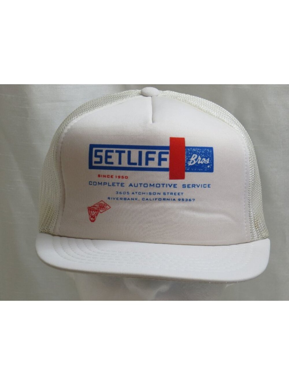 Vintage Setliff Bros Automotive Trucker Hat Foam Mesh Snapback California Vtg